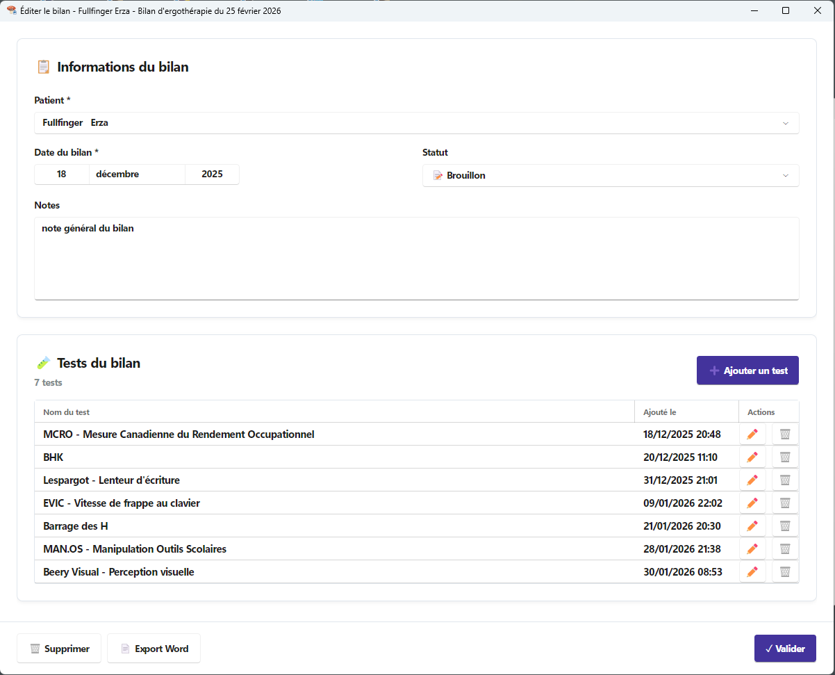 Configuration des tests dans Ergopagnon